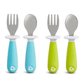 Munchkin® Raise™ Toddler Fork and Spoon Utensil Set, Rest Keeps Tip Off Table, BPA Free, 4 Pack, Blue/Green