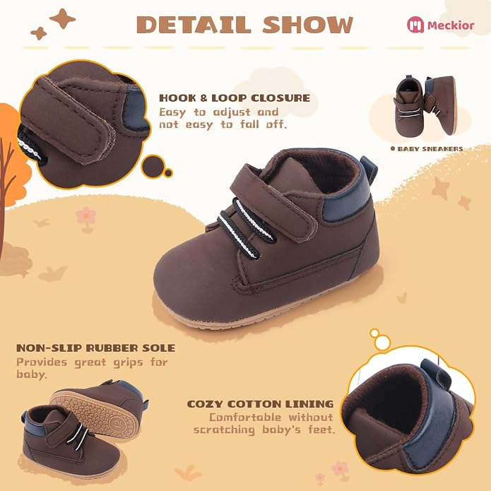 Meckior Toddler Baby Boys Girls High Tops Ankle Sneakers Soft Anti-Slip Sole PU - Image 4