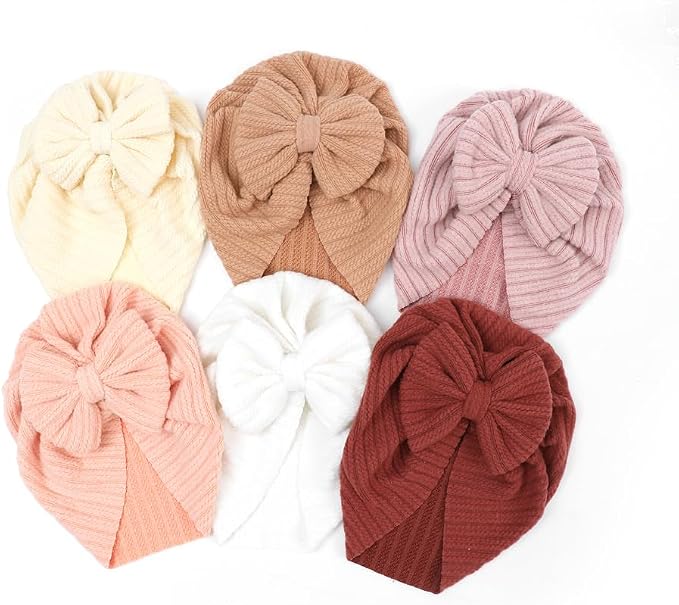 Baby Girls Hair Bow Turban Hat 6PCS Set, Top Bowknot Head Wrap Beanie India Caps - Image 5