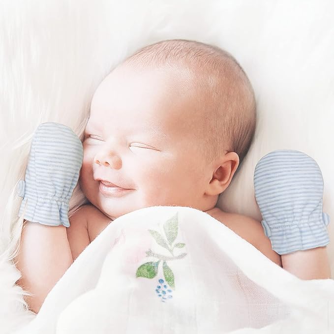 Newborn Baby No Scratch Mittens Stay On, 100% Cotton Breathable, Adjustable - Image 3
