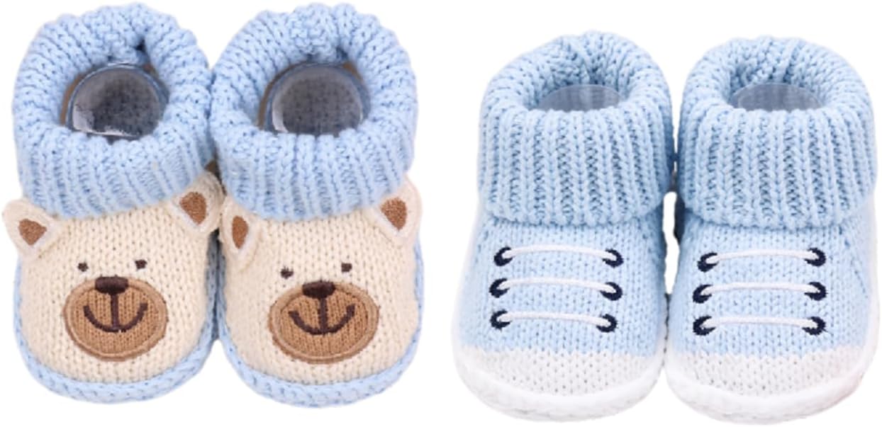 2 Pairs Baby Booties Newborn First Walkers Cozy Shoes Warm Knit Soft Booties by Unknown