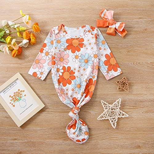 Newborn Baby Girl Floral Sleep Gown Headband Sleepwear Outfit - Image 6