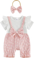 YINGISFITM Newborn Baby Girl Summer Clothes Short Sleeve Bubble Romper Bow by YINGISFITM