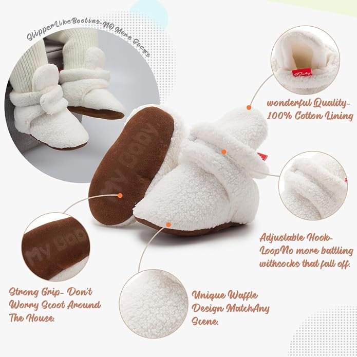 Infant Baby Boys Girls Cozy Fleece Booties Stay on Slippers Non Slip Soft - Image 5