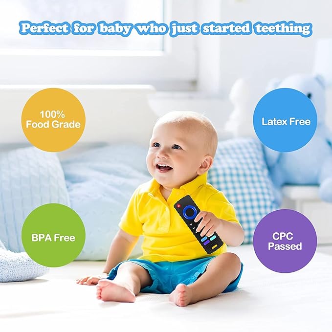 2-Pack Baby Teething Toys-TV Remote Control Shape Silicone Infants Teething Toys for Babies 0-18 Months,BPA-Free (Black+Blue)