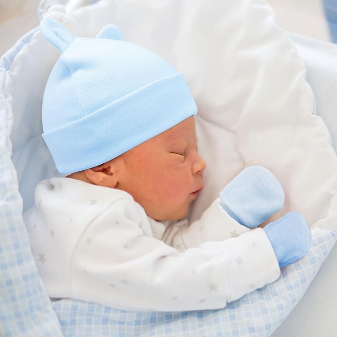 BQUBO Newborn Baby Hats Mittens Set Hospital Hat Beanie Infant Caps Baby Gloves - Image 3