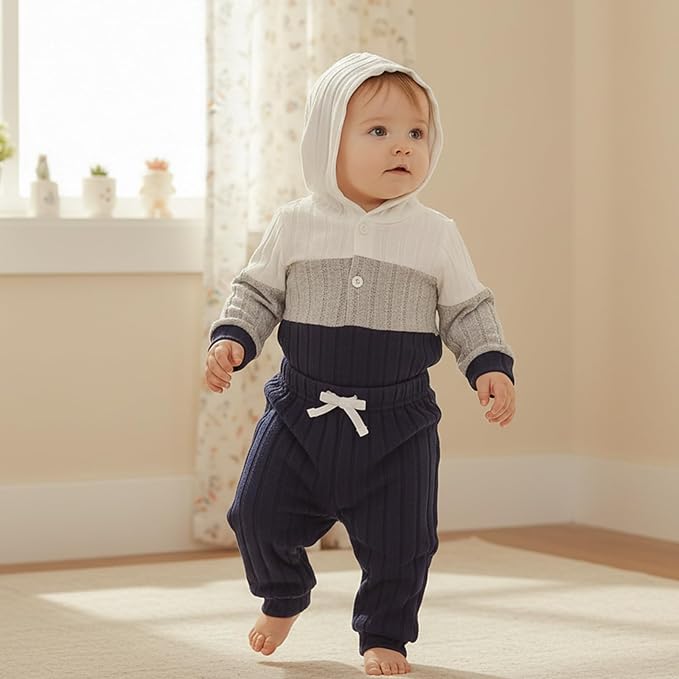Douhoow Infant Baby Fall Clothes Boy Girl Plaid Hoodie Sweatshirt Romper - Image 5