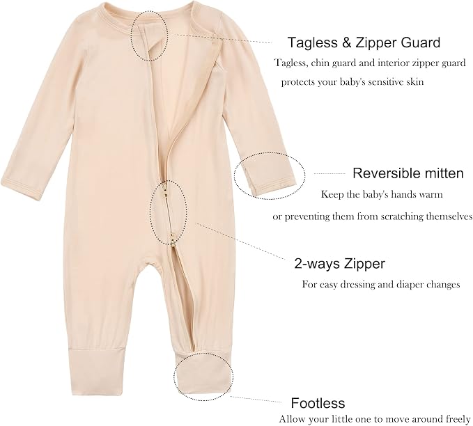 Aablexema Unisex Rayon of Bamboo Baby Footless Pajamas Romper - Image 4