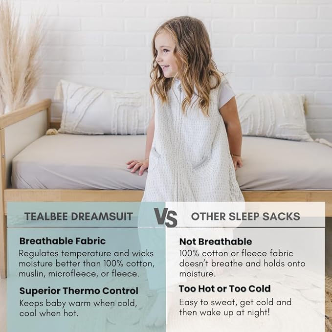 Tealbee Dreamsuit Toddler Sleep Sack with Feet – Walker Sleep Bag with Legs, Rayon made from Bamboo, Summer 0.8 TOG, 2-Way Zipper, 2T-3T - Dash