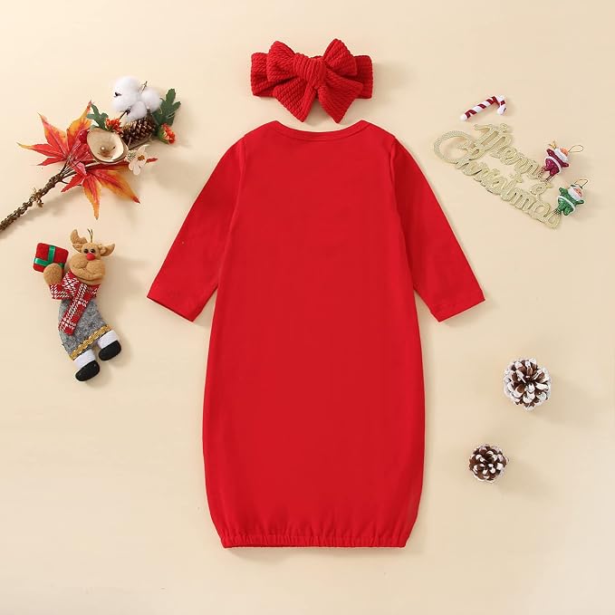Newborn Baby Girl Floral Sleep Gown Headband Sleepwear Outfit - Image 2