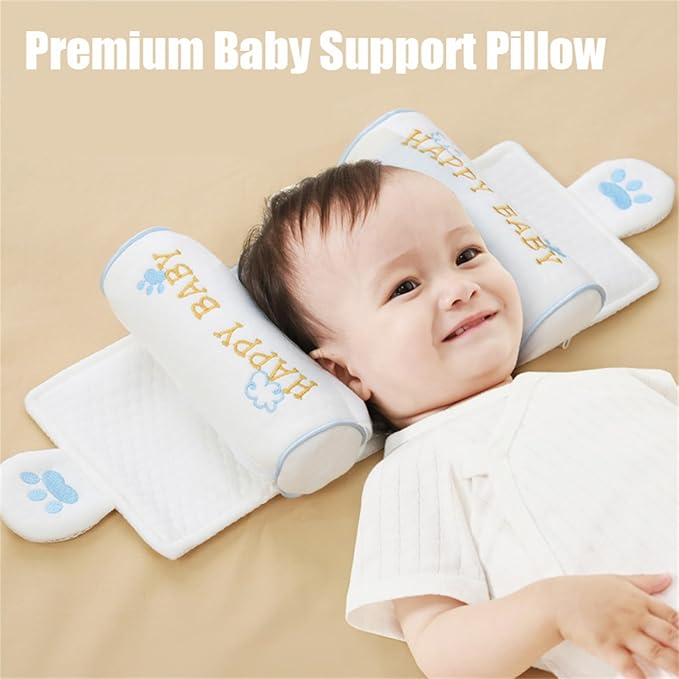 Kariney Baby Pillow, Compariston All-Season Breathable Pillow for Baby Development, Organic Cotton Adjustable Infant Head Cushion (Pink,Deer)