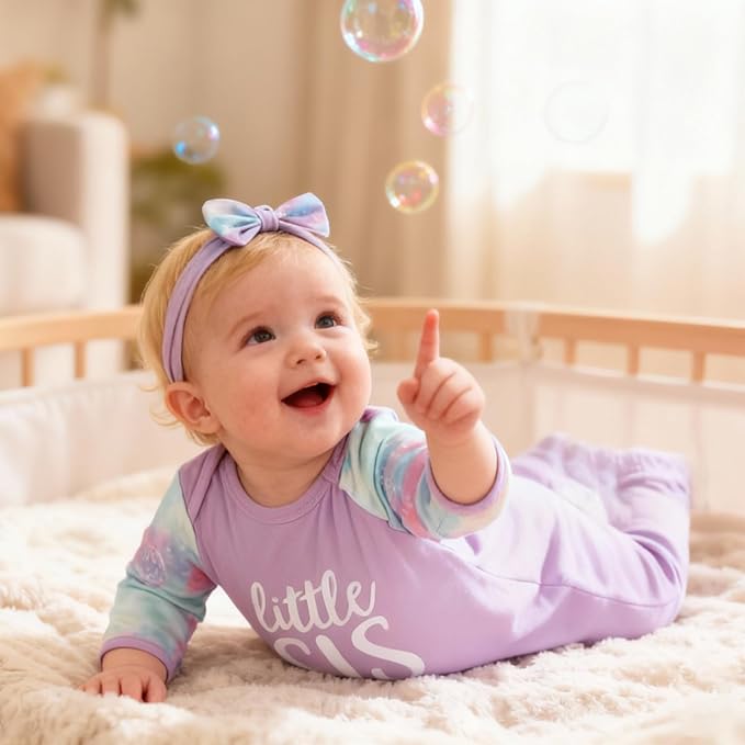 AMAWMW Newborn Baby Girl Little Sister Sleeper Gown Stripe Long Sleeve - Image 2