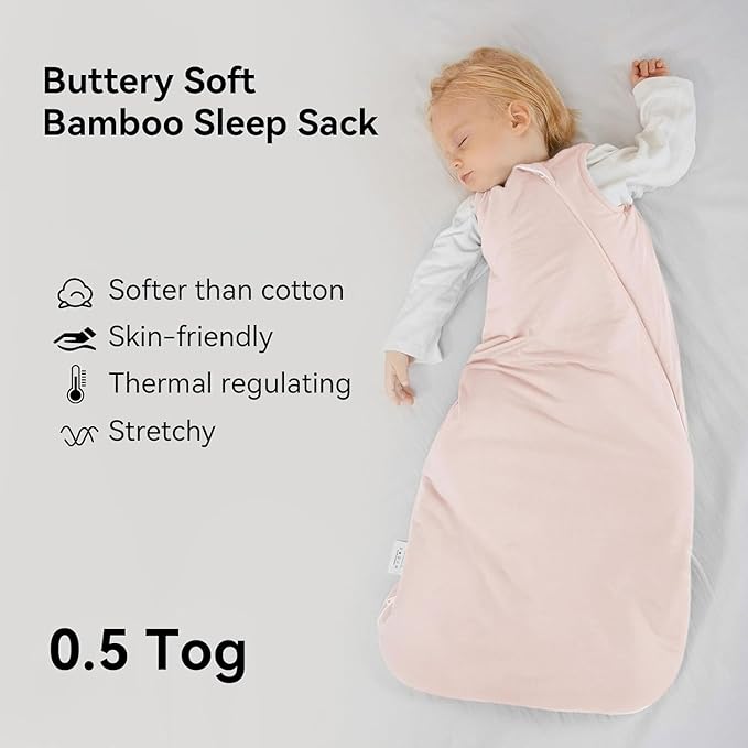 BubblePanda Rayon Made from Bamboo Sleep Sack 6-12 Months 0.5 Tog Soft Lightweight Toddler Sleep Sack for Babies 2-Way Zipper Wearable Blanket Baby 6 Months
