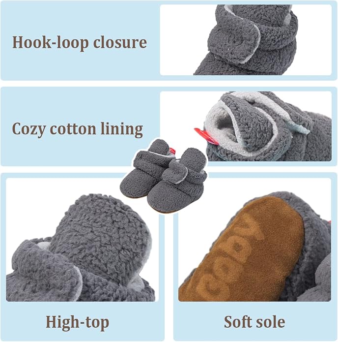 ohsofy Newborn Baby Cotton Booties Stay On Slipper Winter Warm Soft Shoes - Image 5