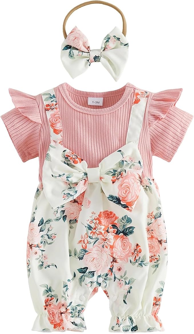 YINGISFITM Newborn Baby Girl Summer Clothes Short Sleeve Bubble Romper Bow by YINGISFITM