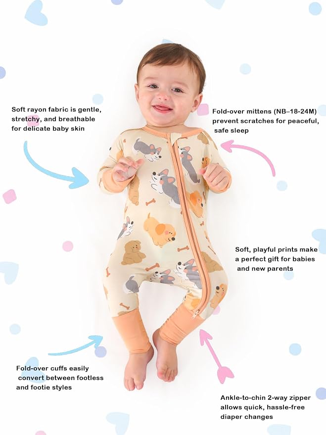 GUISBY Baby Footless Pajamas, Rayon of Bamboo, NB-2T | Rayon of bamboo softness - Image 2