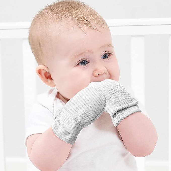 Newborn Baby No Scratch Mittens Stay On, 100% Cotton Breathable, Adjustable - Image 4
