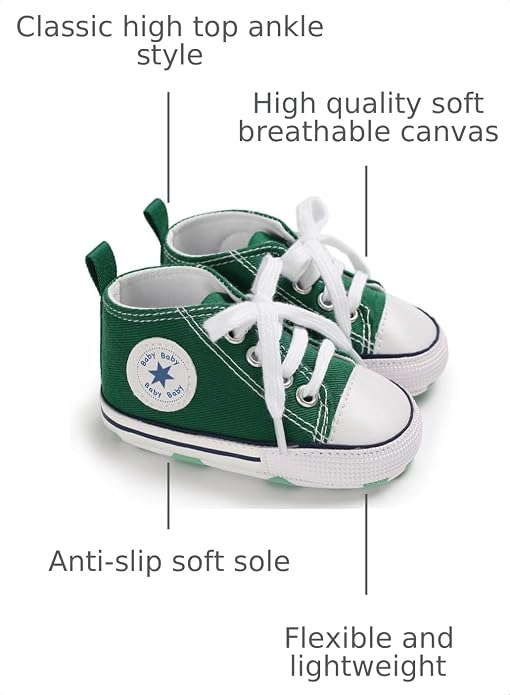 Unisex Baby Girls Boys Canvas High-top Shoes, Newborn Infant Anti-Slip Soft - Image 3