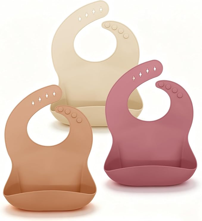 Set of 3 Silicone Bibs for Babies Toddler, Soft Adjustable Bibs for Baby Girl by Unknown