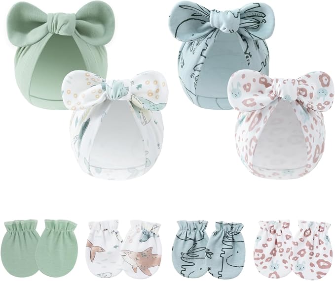 LIDHAY 4PCS Newborn Baby Hospital Hats Beanie Bow Infant Caps Cotton Preemie by LIDHAY