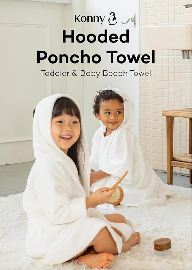 Konny Baby Hooded Towel Plush Thick & Cozy Soft-Touch Absorbent Rayon from Bamboo Cotton Baby Bath Beach Towel, Oeko-TEX, Newborn Boys Girls Toddler (Beige, Medium)