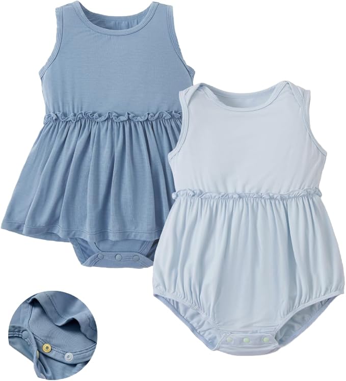 PATPAT Baby Girl Bamboo Viscose 2-Pack Romper & Dress | Color-Coded Snaps by PATPAT
