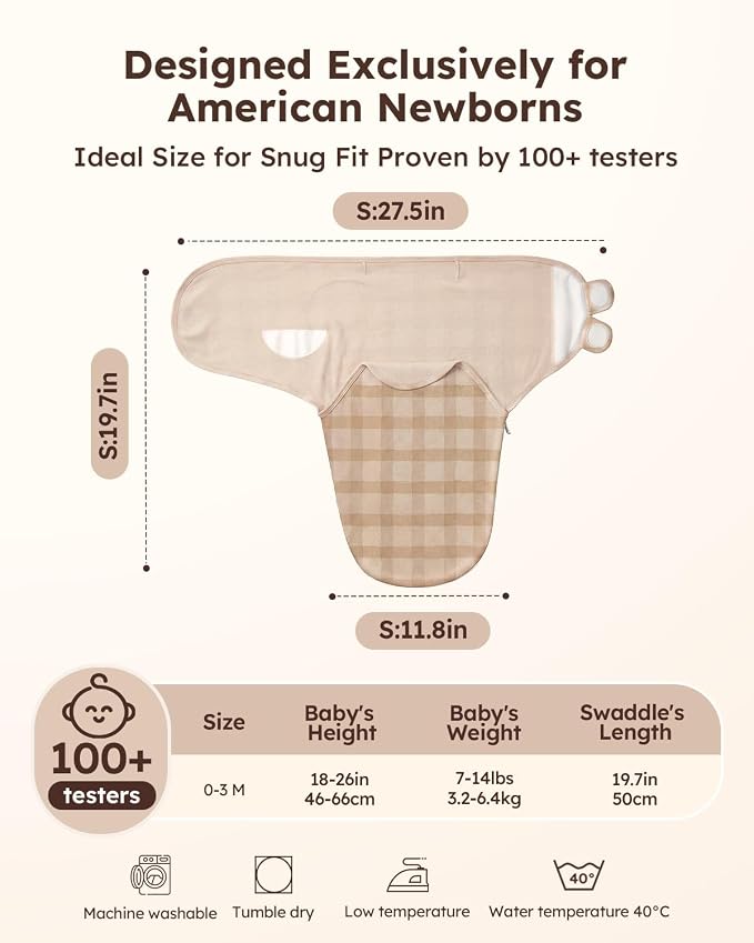 Yoofoss Baby Swaddles for Newborns 100% Organic Cotton, 0-3 Months 2 Zippers - Image 2
