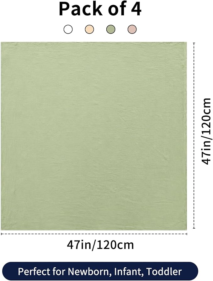 NESTALLY Cocoon Muslin Swaddle Blankets 4 Pack, Sage Green & Neutral | 100% - Image 4