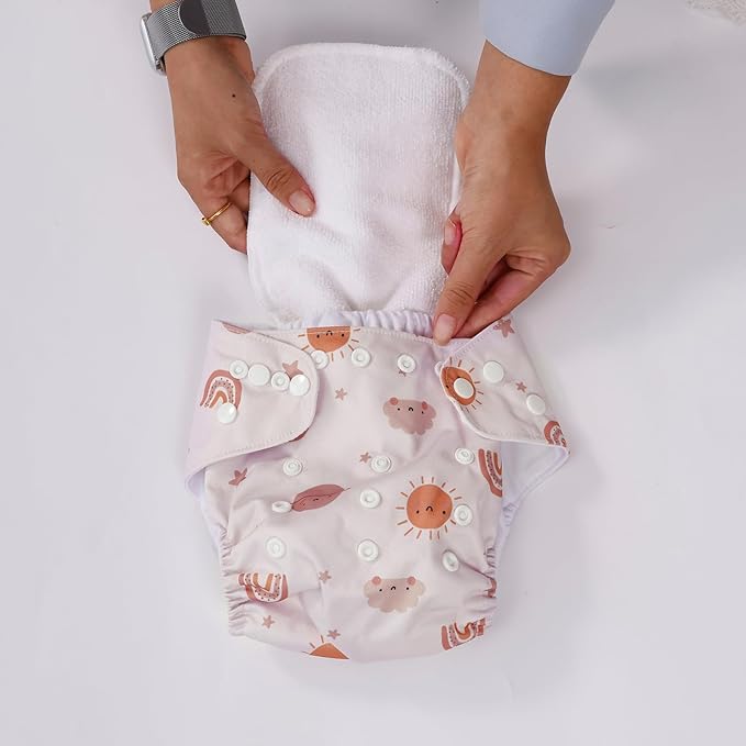 12 Set Reusable Adjustable Cloth Diapers for Newborn to 0-3 Years,One Size Washable Pocket Nappy Covers for Baby Girl and Boy,6 Pack Cloth Diapers+6pcs Microfiber Inserts(Pink)