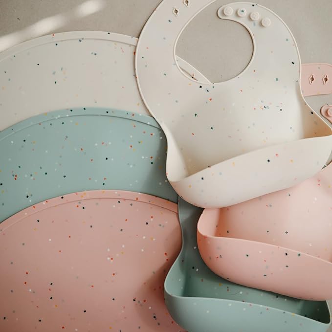 mushie Silicone Placemat for Kids | BPA-Free Non-Slip Design (Cambridge Blue Confetti)