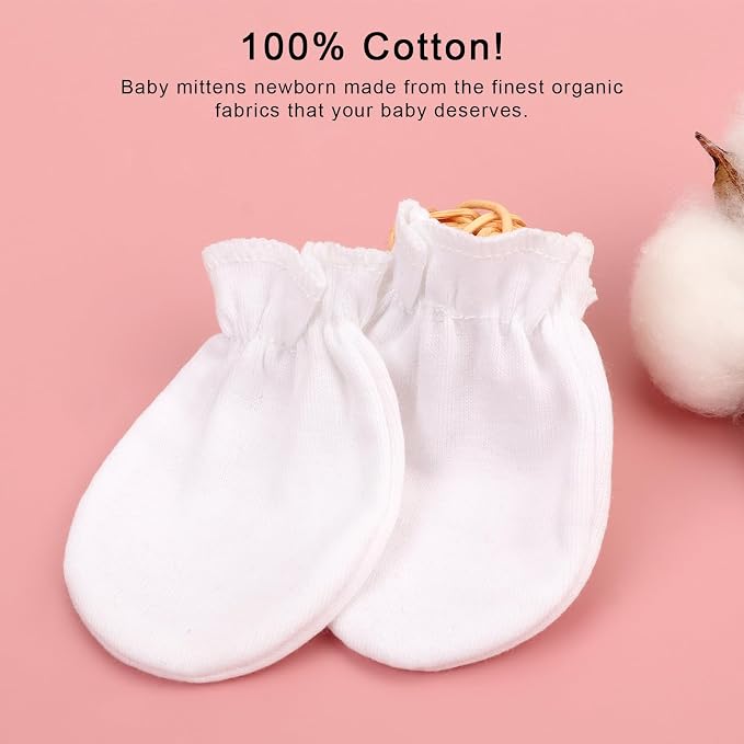 AQOKKA Newborn Baby Mittens No Scratch Cotton Elastic Wrist Gloves Infant - Image 4