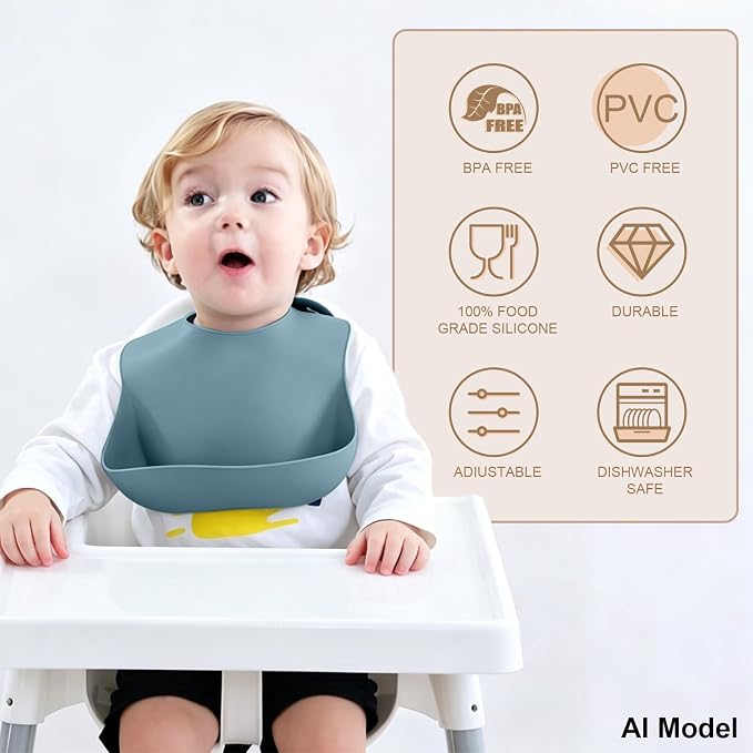Set of 3 Silicone Bibs for Babies Toddler, Soft Adjustable Bibs for Baby Girl - Image 8