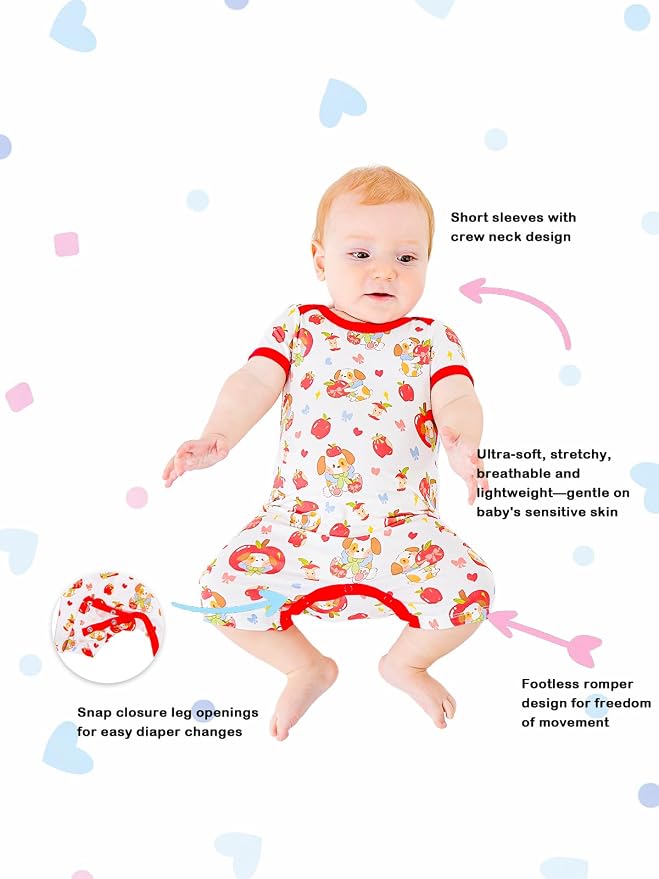 GUISBY Baby Rayon Romper Pajamas, 0-24M | Silky Soft Feel，Snap Closure，Footless - Image 2
