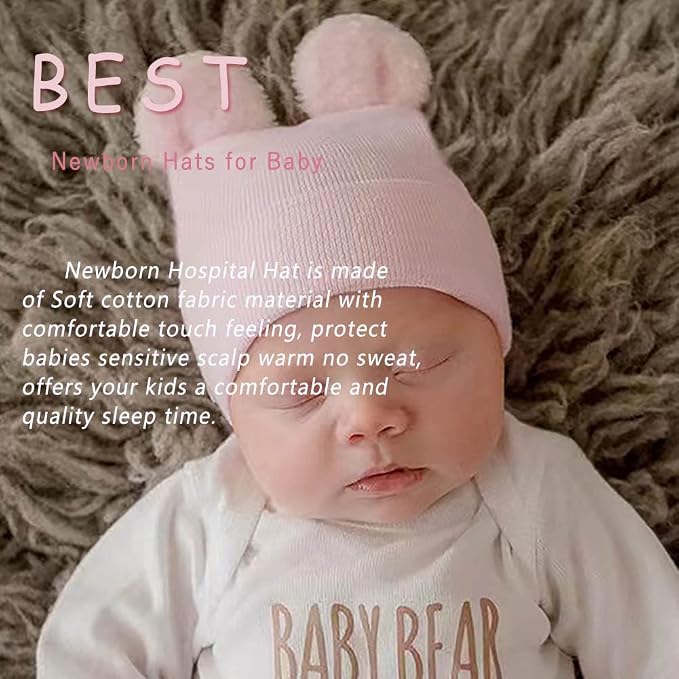 Newborn Baby Hat Infant Caps Baby Boy Girl Toddler Hospital Hats Bow Double - Image 4