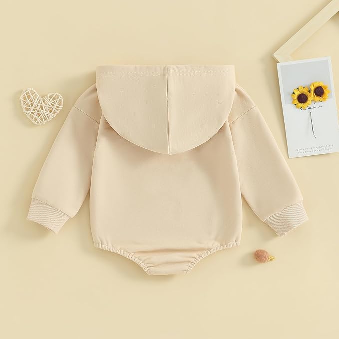 Baby Girl Boy Hooded Sweatshirt Long Sleeve Solid Color Romper Infant Baby Fall - Image 4