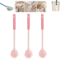 3Pcs 360° Flexible Silicone Bottle Brush with Long Handle Multifunction Flexible, Deep Cleaning for Narrow Neck Bottles, Baby Bottles, Water Bottles (Pink)