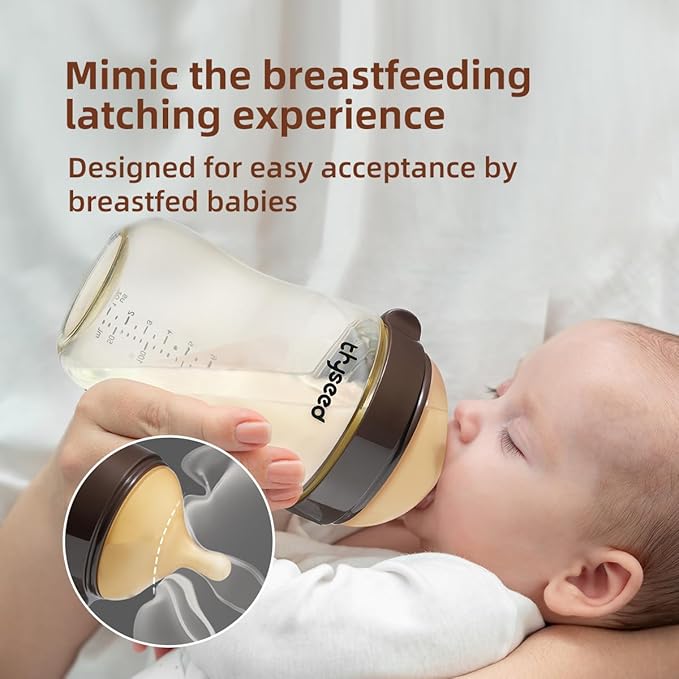 Thyseed PPSU Natural Breast-Like Bottle with Nipple(3-7 Months),10oz，2pack
