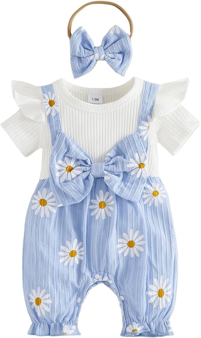 YINGISFITM Newborn Baby Girl Summer Clothes Short Sleeve Bubble Romper Bow by YINGISFITM