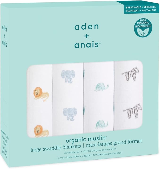 aden + anais Boutique Organic Swaddle Blanket 4-Pack – 100% Organic Cotton - Image 3