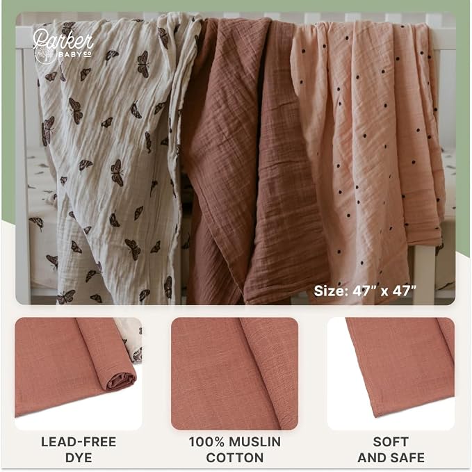 Parker Baby Co. Soft Muslin Baby Swaddle Blankets, 3 Pack - Image 4