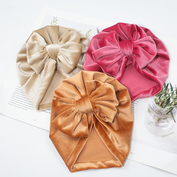 Baby Girls Hair Bow Turban Hat 6PCS Set, Top Bowknot Head Wrap Beanie India Caps - Image 4