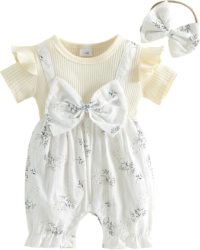 YINGISFITM Newborn Baby Girl Summer Clothes Short Sleeve Bubble Romper Bow by YINGISFITM