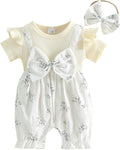 YINGISFITM Newborn Baby Girl Summer Clothes Short Sleeve Bubble Romper Bow by YINGISFITM