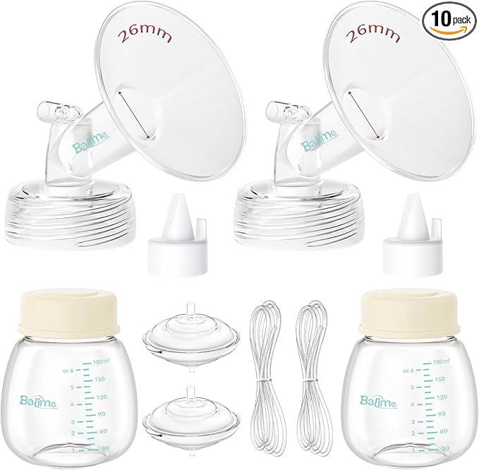 Breast Pump Parts Compatible with Spectra S1/S2/9 Plus, Not Original Accessories, Full Set Replacements Include 26mm Flanges, Valves, Backflow Protectors (Duckbills Included), Tubings and Bottles
