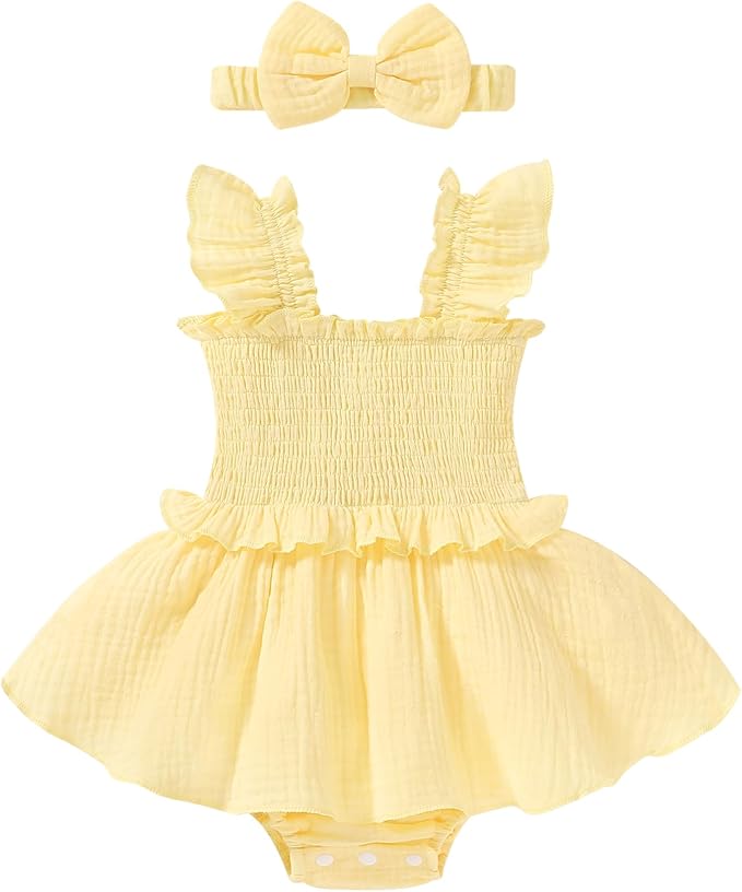 YOUNGER TREE Baby Girl Clothes Ruffle Romper Boho Dress Summer Cake Smash by YOUNGERTREE