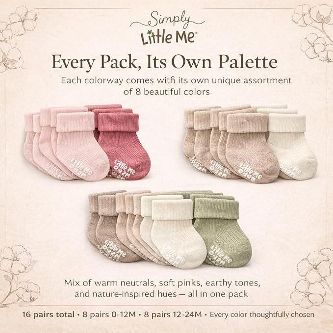 Little Me Baby Socks 16 Pairs | 61% Organic Cotton | Sizes 0-12M & 12-24M | - Image 8