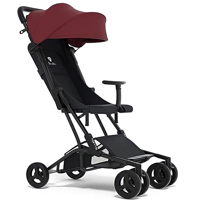 Lightweight Foldable Travel Stroller - Baby Toddler Stroller with Swivel Wheels, Sun Canopy & Reclining Backrest - Red