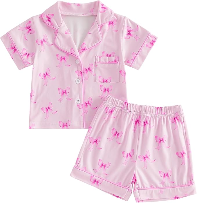 Kuriozud Toddler Baby Girl Pajamas Set Summer Floral Short Sleeve Button Down by Kuriozud
