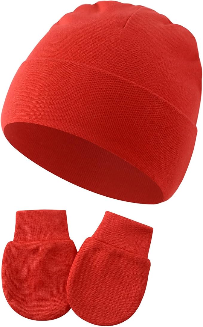 Newborn Hats Mittens Set Cute Baby Girls Boys Cotton Beanie hat Gloves by Wxllzlife