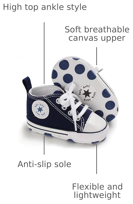 Unisex Baby Girls Boys Canvas High-top Shoes, Newborn Infant Anti-Slip Soft - Image 3